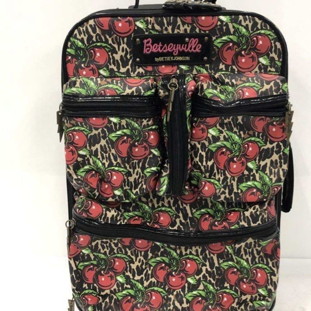 Vintage Betsey  Betseyville Cherry Leopard Print  suit case.  Great Condition.